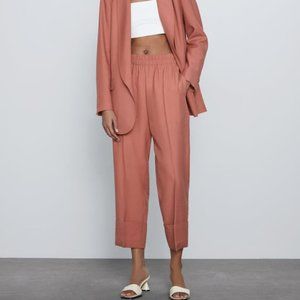 ZARA Mauve-pink cuffed pants, elastic waist, size L